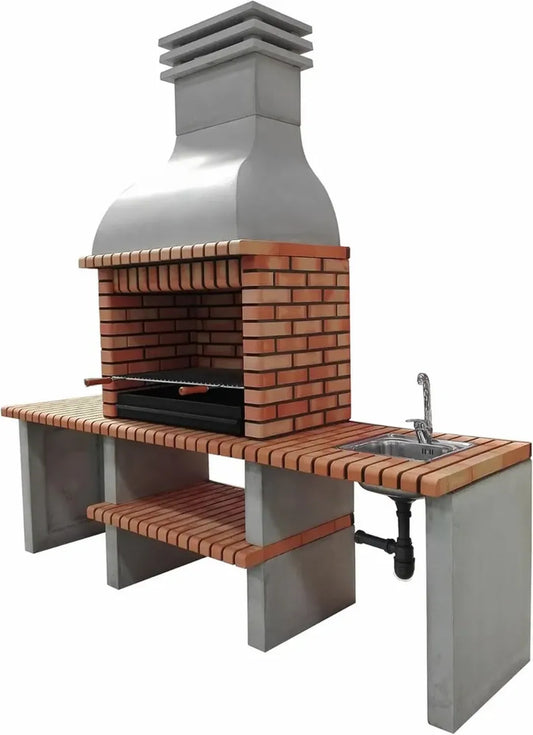 Barbecue Fixe en Béton Réfractaire avec Évier - Modèle Altea Plus (Gris et Orange) pour Jardin